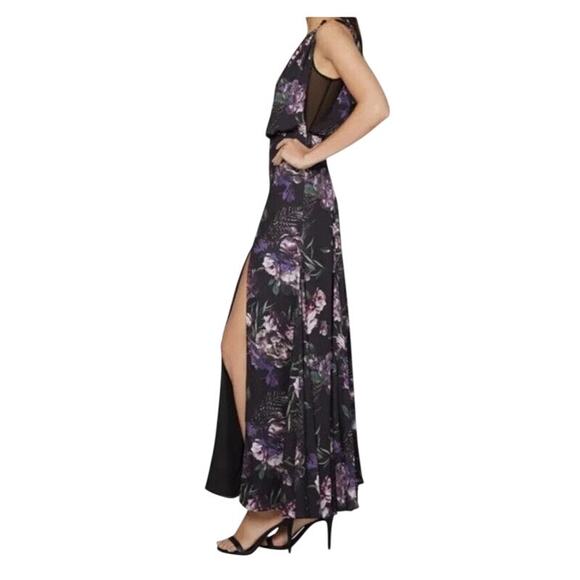 Fame And Partners Women's Black Purple Floral Print Maxi Blouson‎ Dress Size 4 - Picture 2 of 10